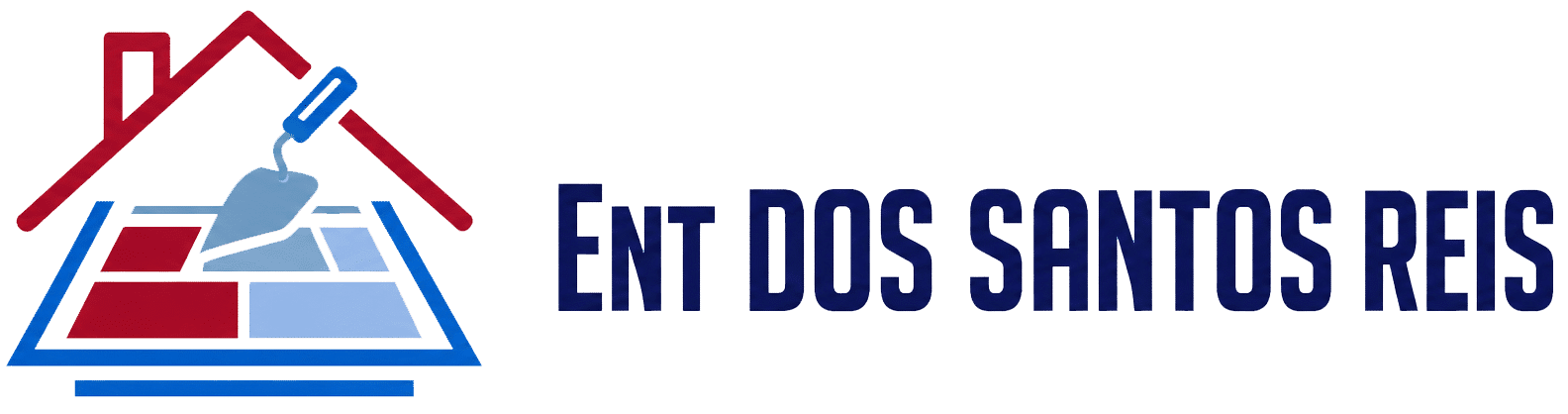 Logo Ent Dos Santos Reis : silhouette de maison, truelle et carrelage pour travaux de bâtiment et rénovation.